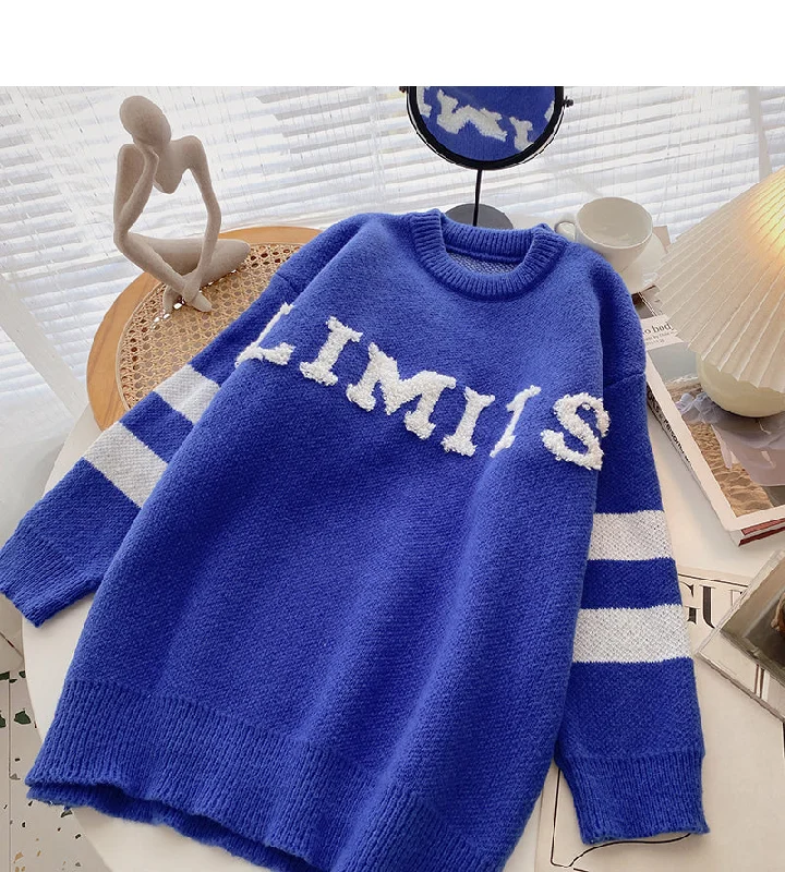 Flocked letter contrast design sweater  6080 Silk Blend Satin Velvet