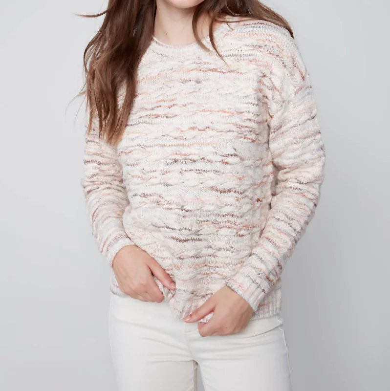 Horizontal Cable Design Sweater In Powder Cable Knit Ribbed Knit Lace Knit