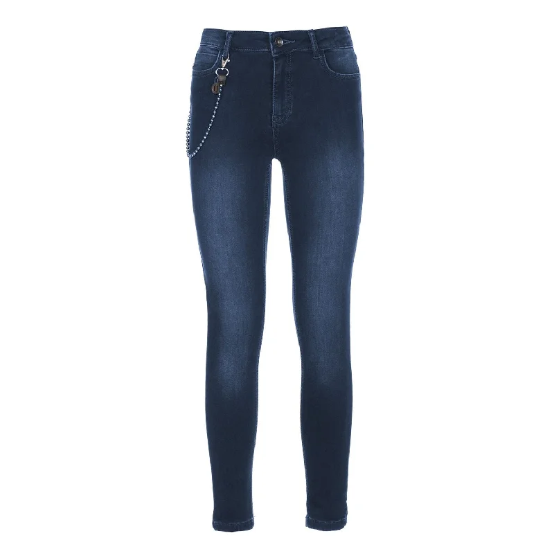 Imperfect Chic ly Washed Slim-Fit Jeans with Chain Women's Detail Casual High-Waisted Bootcut Jeans Imperfect Chic ly Washed Slim-Fit Jeans with Chain Women's Detail Casual High-Waisted Bootcut Jeans