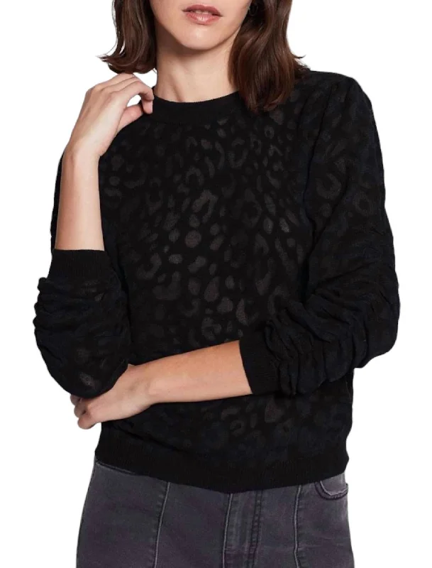 Itana Leopard Burnout Caviar Knit Sweater In Black Polka Dot Checkered Tartan