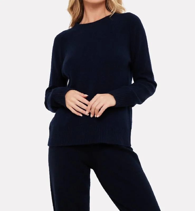 Ivy Cashmere Crew Neck Sweater In Navy Spandex Blend Rayon Blend Denim Blend