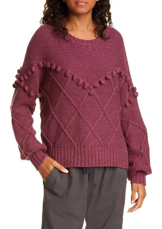 Kaaya Textured Mixed Knit Pullover Sweater In Purple Solid Print Embellished