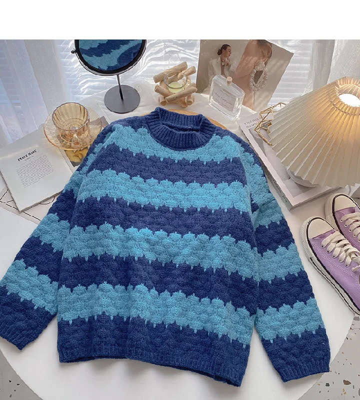 Lazy wind stripe color matching sweater is retro and simple  5992 Anti-Pilling Anti-Shrink Durable