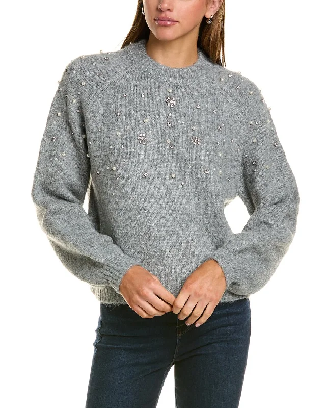 Lea & Viola Embellished Camel-Blend Sweater Oversized Loose Flowy