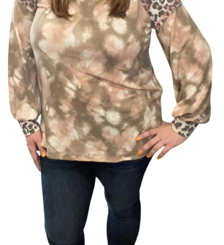 Leopard And Tie Dye Sweater In Peach/brown Anti-Pilling Anti-Shrink Durable