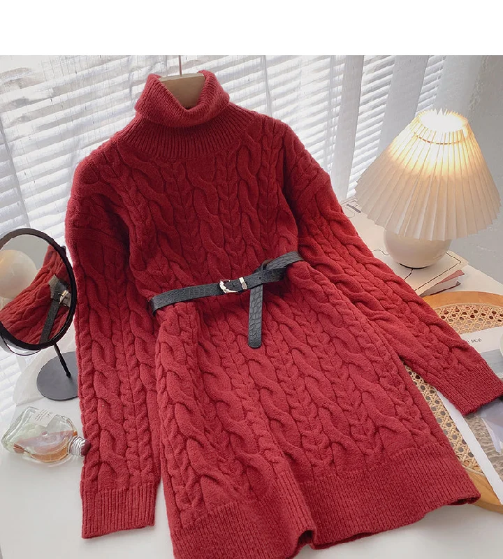 Medium length high neck Pullover twist sweater  5953 Stylish Fashionable Trendy