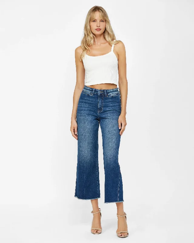High Rise Cropped Wide Leg Jeans Elegant Tapered Leg Denim