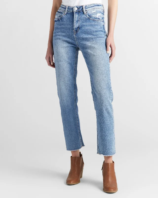 Super High Rise Straight Leg Jeans Chic Ripped Jeans