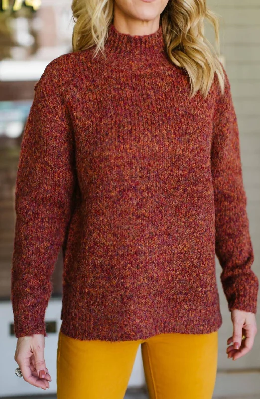 Mock Neck Sweater In Rust Iron Safe Non-Iron Wrinkle Free