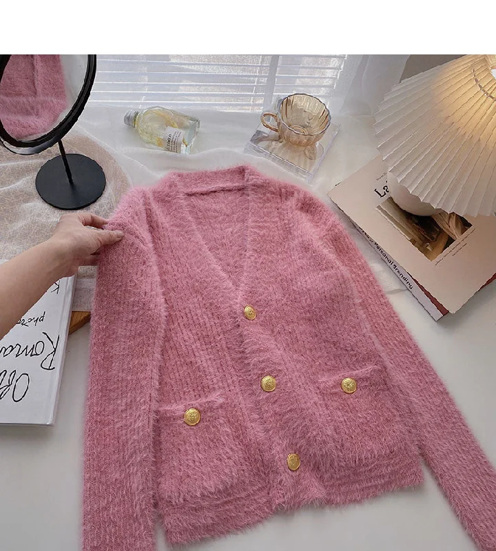 Mohair sweater cardigan gentle V-Neck long sleeve top 6106 Faux Fur Fabric Real Fur Fabric Shearling Fabric Mohair sweater cardigan gentle V-Neck long sleeve top 6106 Faux Fur Fabric Real Fur Fabric Shearling Fabric