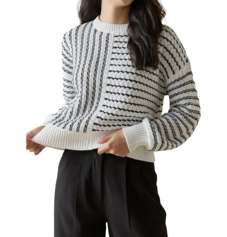 Monochrome Stripe Sweater In Black/white Denim Fabric Leather Fabric Suede Fabric
