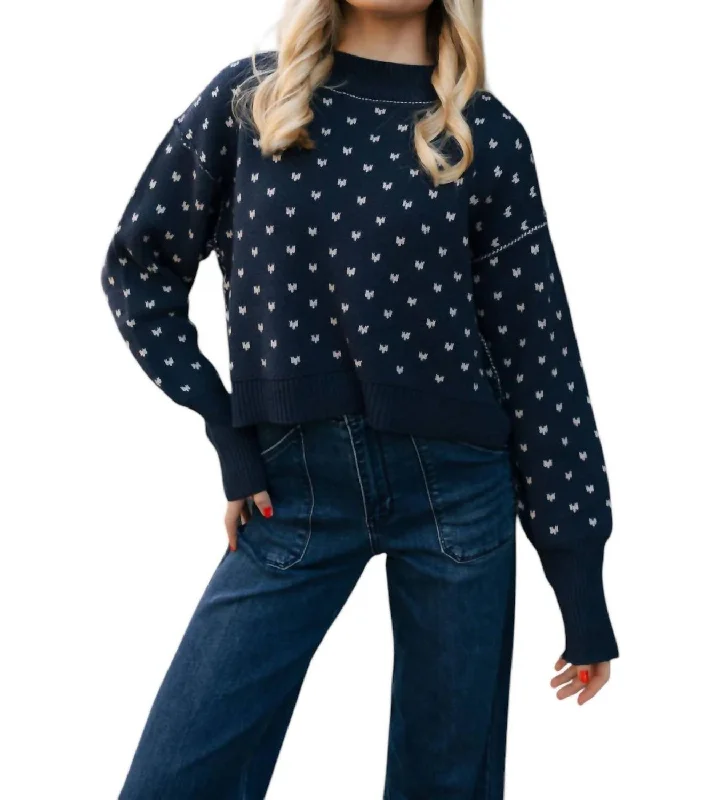 Patterned Sweater In Navy Seamless Knitted Crochet