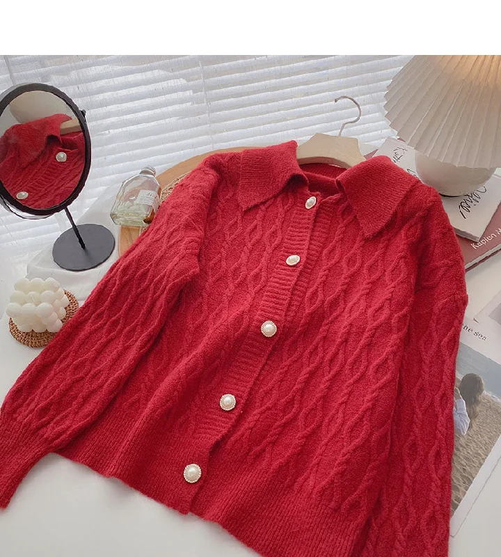 Pearl button vintage twist sweater cardigan coat 5966 Iron Safe Non-Iron Wrinkle Free Pearl button vintage twist sweater cardigan coat 5966 Iron Safe Non-Iron Wrinkle Free