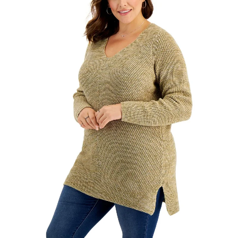 Plus Womens Knitted V Neck Pullover Sweater Casual Formal Business