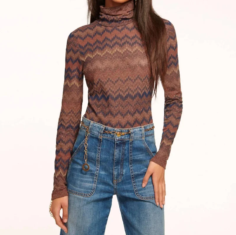 Prudence Turtleneck Sweater In Saddle Chevron Machine Wash Dry Clean Hand Wash