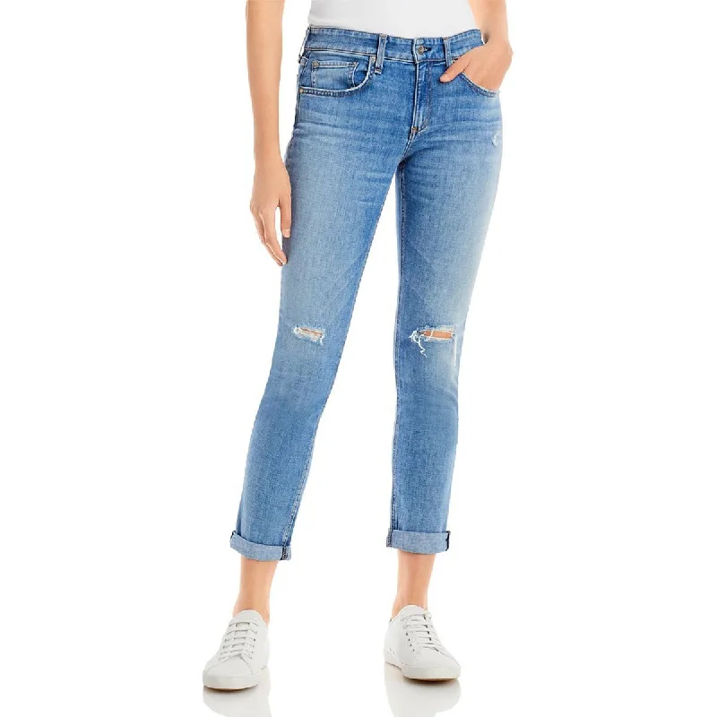 Rag & Bone Womens Distressed Low Rose Straight Leg Jeans Chic Rolled Cuff Denim Jeans Rag & Bone Womens Distressed Low Rose Straight Leg Jeans Chic Rolled Cuff Denim Jeans