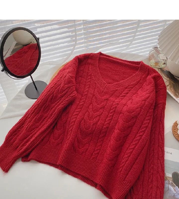 Retro western style thin V-Neck long sleeve loose twist sweater 5959 Faux Fur Fabric Real Fur Fabric Shearling Fabric Retro western style thin V-Neck long sleeve loose twist sweater 5959 Faux Fur Fabric Real Fur Fabric Shearling Fabric