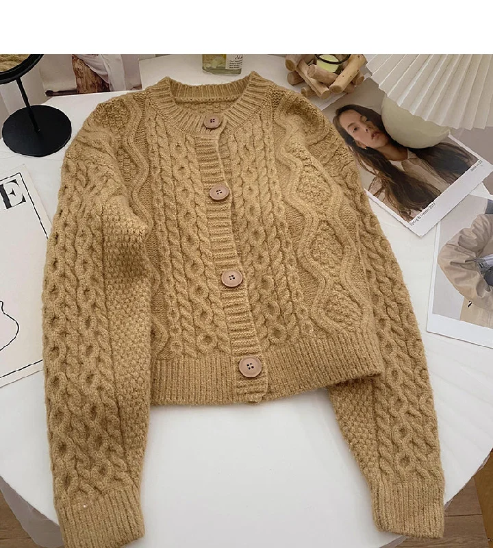 Single breasted round neck retro twist sweater female 6037 Real Fur Shearling Chenille Single breasted round neck retro twist sweater female 6037 Real Fur Shearling Chenille