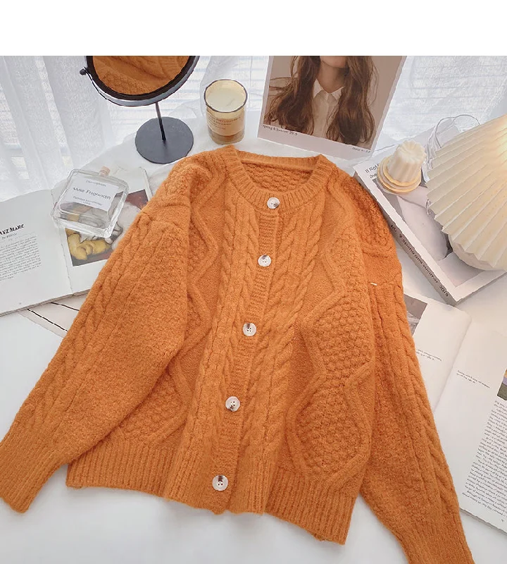 Single breasted round neck twist sweater  5986 Tailored Straight A-Line