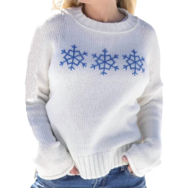 Snowflake Trio Sweater In White Zippered Front Buttoned Front Snap Front