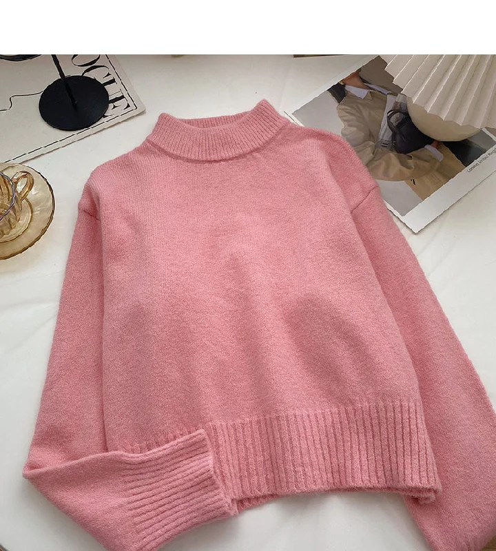 Solid color temperament sweater versatile long sleeve Pullover Top 6066 High Neck Crew Neck V-Neck Solid color temperament sweater versatile long sleeve Pullover Top 6066 High Neck Crew Neck V-Neck