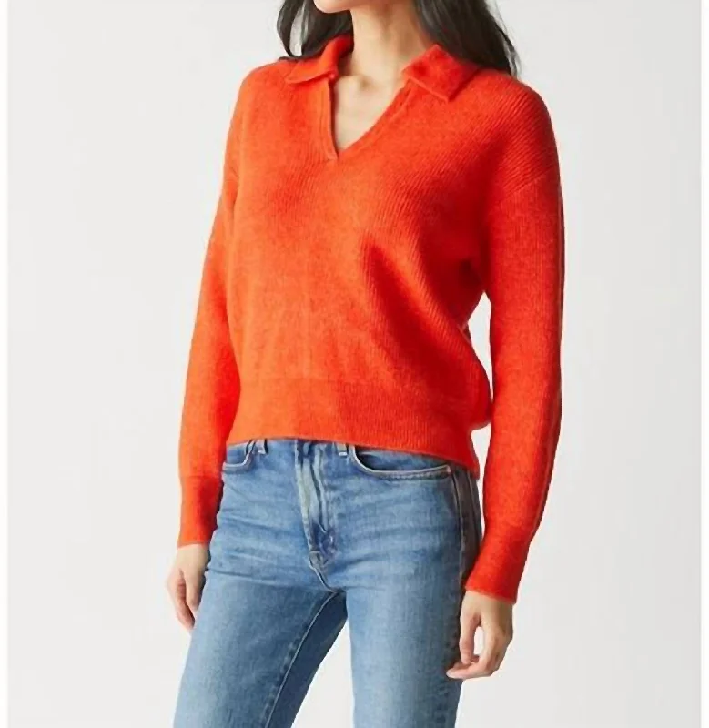 Stevie Collared Pullover Sweater In Tangerine Sweater Knitwear Pullover