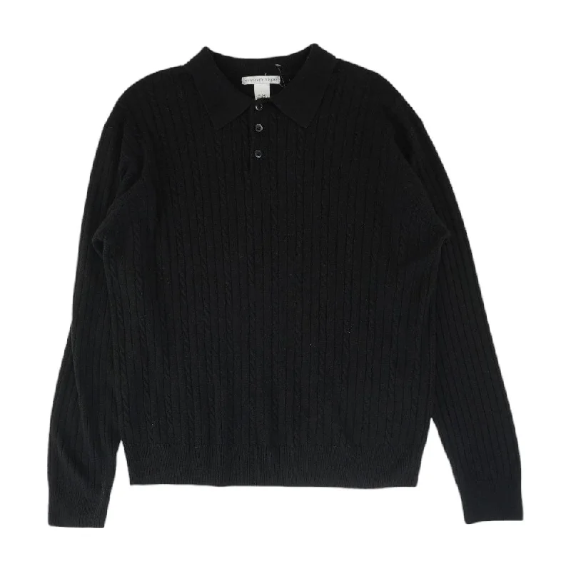 Vintage Black Solid Long Sleeve Sweater Thin Thick Dense