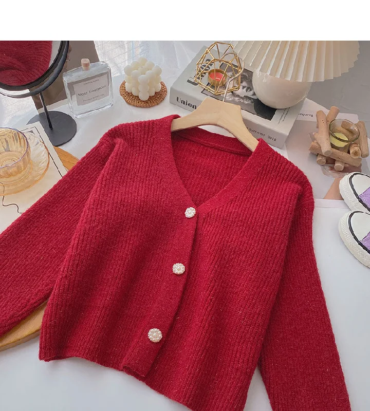 Vintage bright silk V-Neck Sweater Coat  6081 Slim Fit Regular Fit Oversized