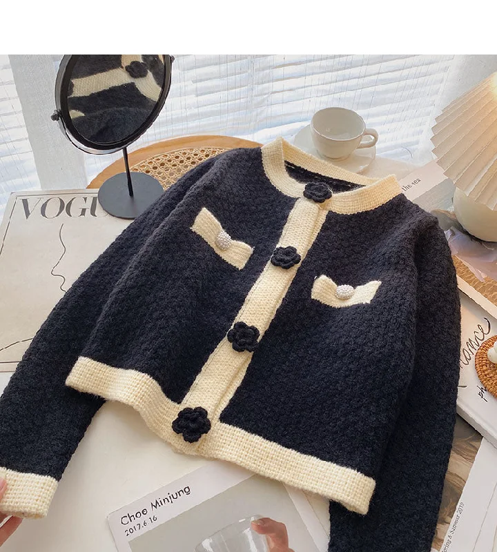 Vintage color matching small fragrance sweater cardigan 5964 Herringbone Houndstooth Plaid Vintage color matching small fragrance sweater cardigan 5964 Herringbone Houndstooth Plaid