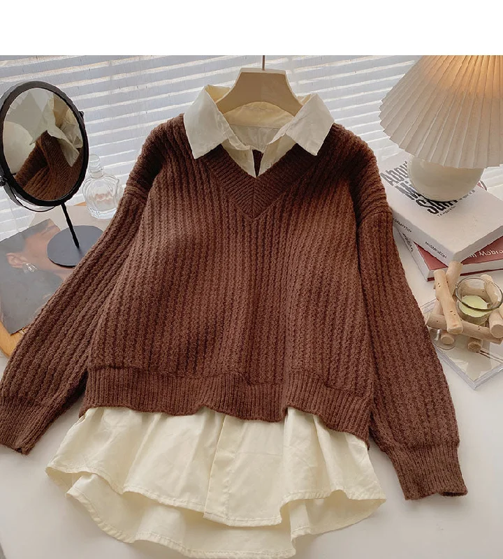 Vintage shirt stitched sweater fake two women 6001 Lightweight Heavyweight Midweight Vintage shirt stitched sweater fake two women 6001 Lightweight Heavyweight Midweight