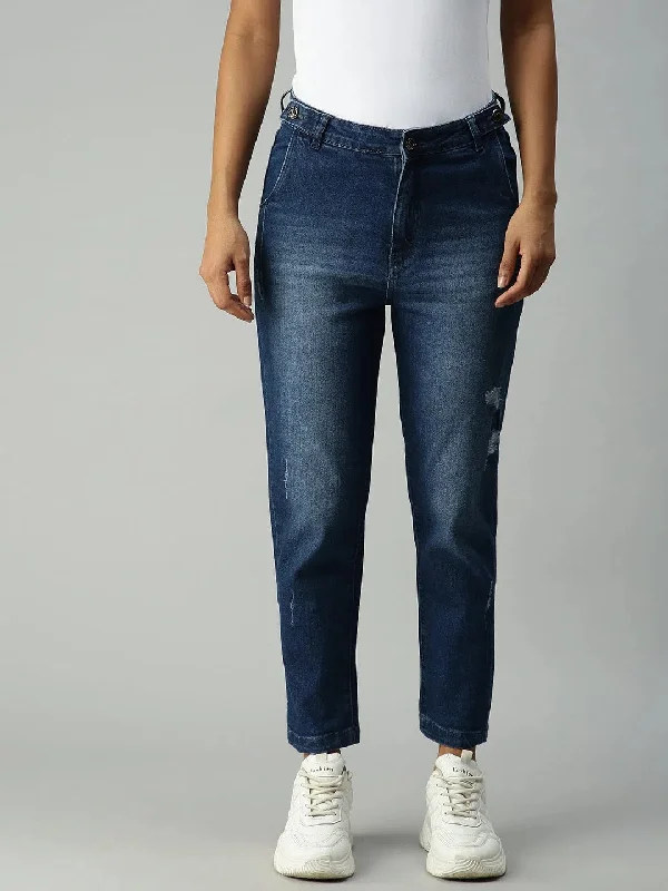 Women's Blue Solid Denim Boyfriend Fit Jeans-IM9633-Blue Comfortable Stretch Fit Jeans Women's Blue Solid Denim Boyfriend Fit Jeans-IM9633-Blue Comfortable Stretch Fit Jeans