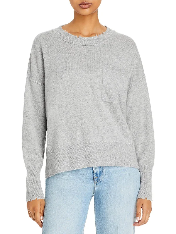Womens Cashmere Distressed Crewneck Sweater Oversized Loose Flowy