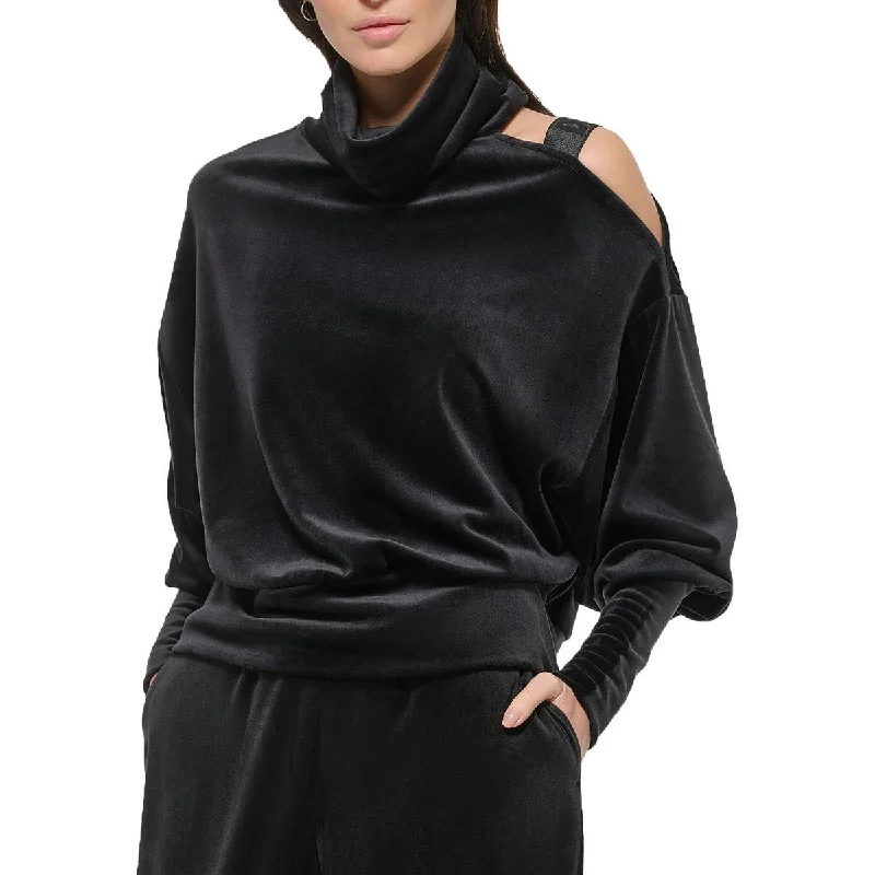 Womens Cutout-Shoulder Shirt Turtleneck Sweater Knit Fabric Woven Fabric Fleece Fabric