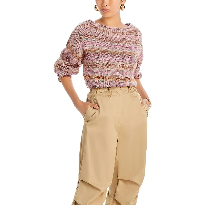 Womens Knit Long Sleeves Crop Sweater Solid Print Embellished