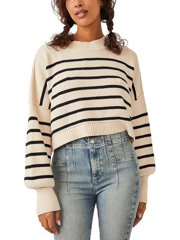 Womens Knit Striped Crop Sweater Anti-Pilling Anti-Shrink Durable