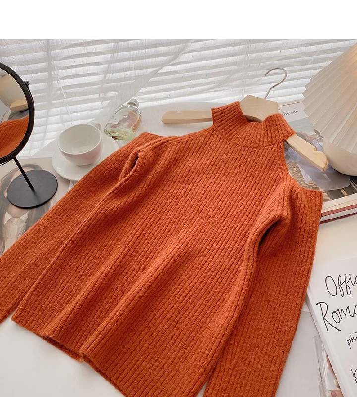 Women's slim off shoulder long sleeve sweater design  5946 Plaid Sweater Polka Dot Checkered