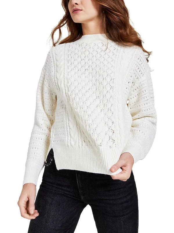 Womens Wool Blend Metallic Pullover Sweater Collared Crew Neck Turtle Neck