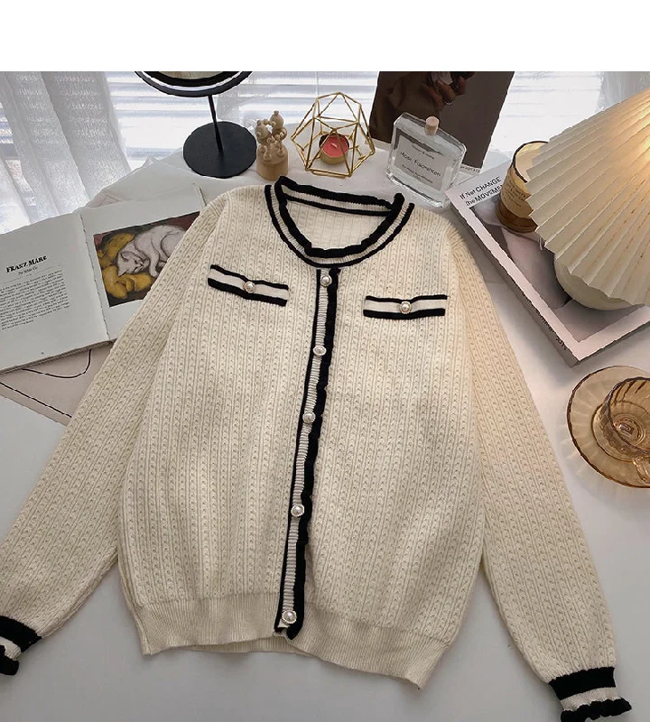 Xiaoxiangfeng color matching round neck sweater cardigan female 6011 Real Fur Shearling Chenille Xiaoxiangfeng color matching round neck sweater cardigan female 6011 Real Fur Shearling Chenille