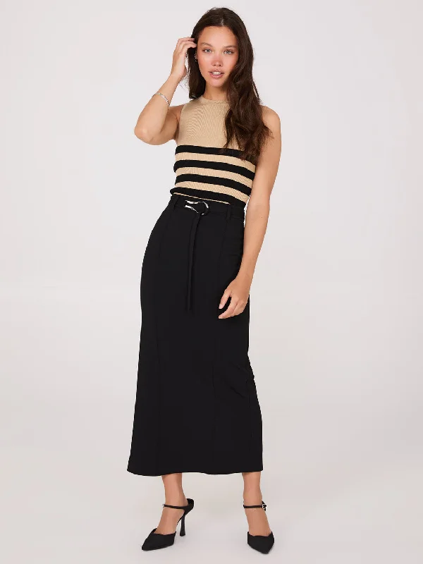 Belted Front Pintuck Column Skirt linen skirt breathable