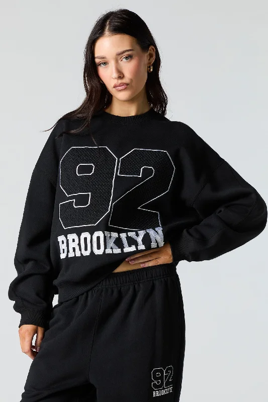 Embroidered Destination Sweatshirt Hoodie with Metallic Shiny Futuristic