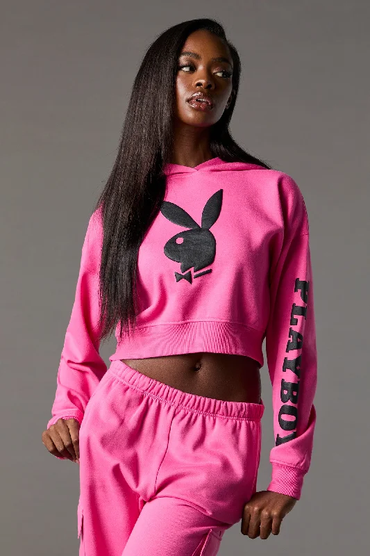 Playboy Graphic Fleece Cropped Hoodie Hoodie with Illustration Artistic Creative