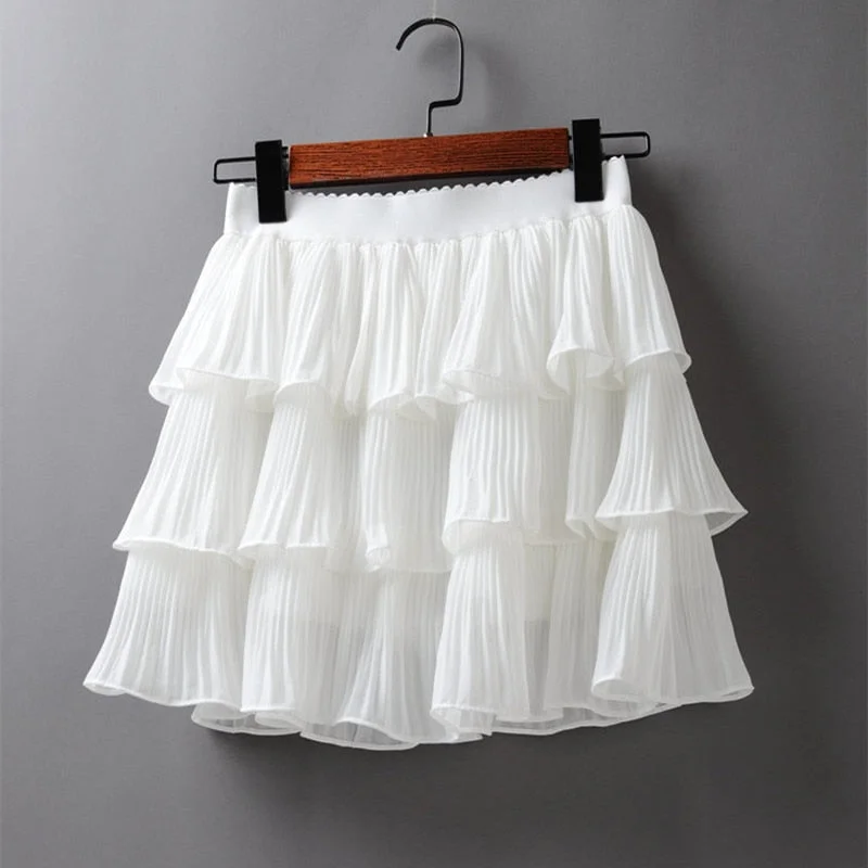 2020 Summer Women Elasticity Waist Mini Skirt Ladies Chiffon Skirt Ladies Casual Cake Skirts Black White Femme Pleated Skirts corduroy skirt comfortable