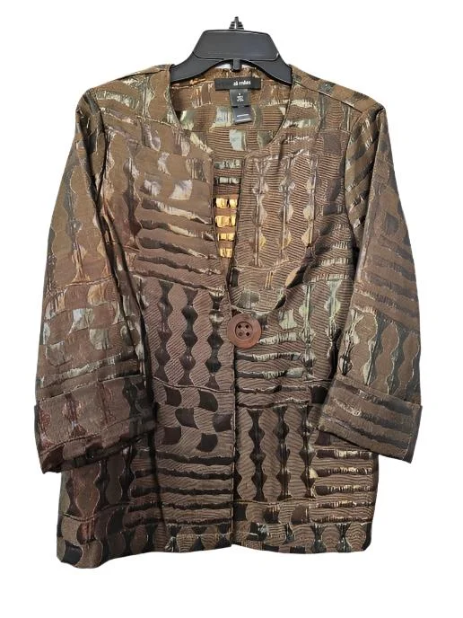 Jacket-Brown- Tunic-Woven Button Front-Women's-A43647jm