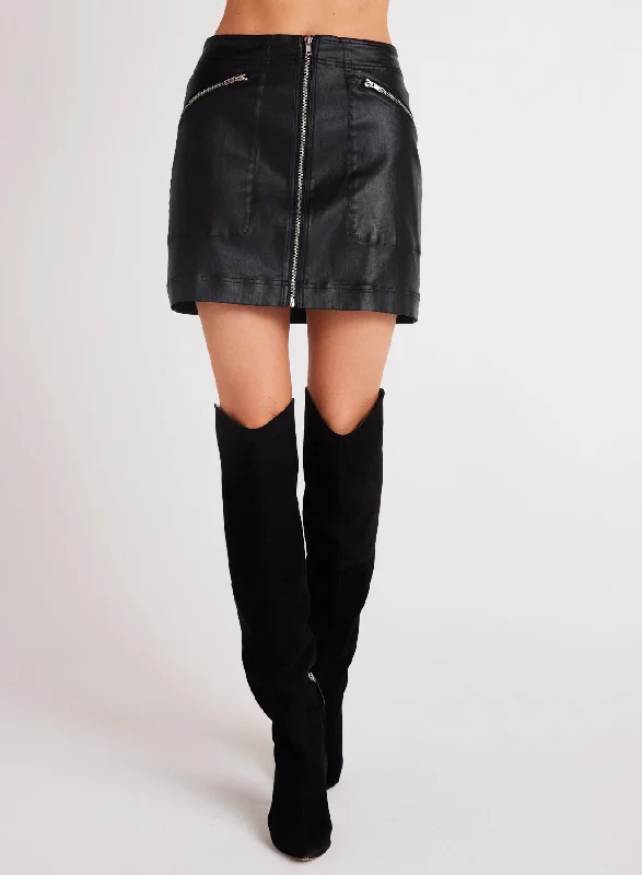Coated Faux Leather Zip Mini Skirt - Black modal blend skirt