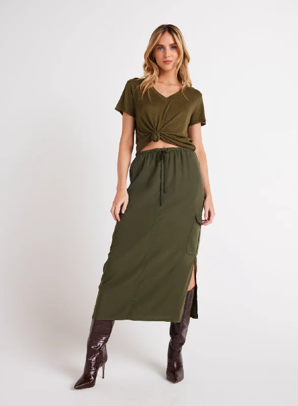 Cargo Midi Skirt - Italian Herb linen skirt relaxed
