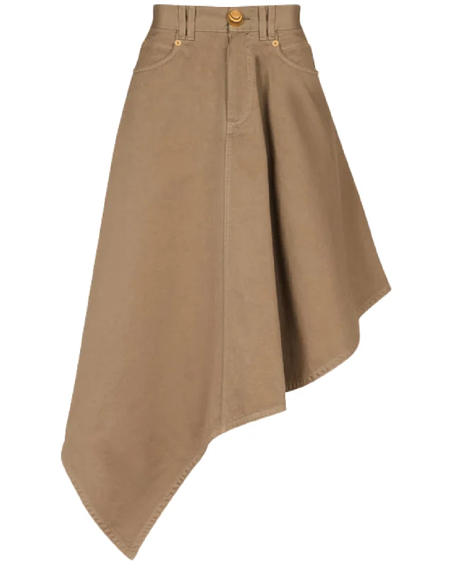 Beige Canvas Asymmetrical Midi Skirt casual skirt length