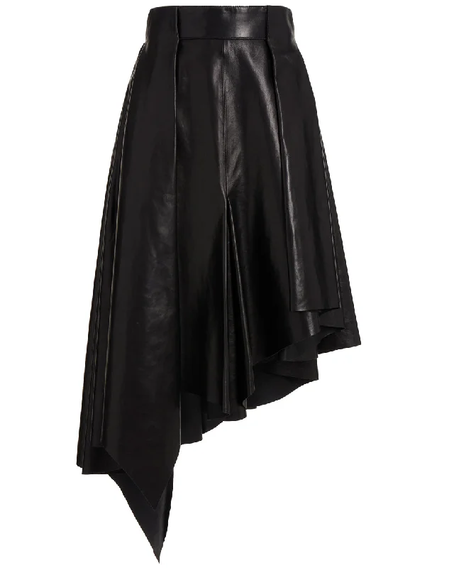Noir Leather Asymmetrical Pleated Midi Skirt denim skirt durable