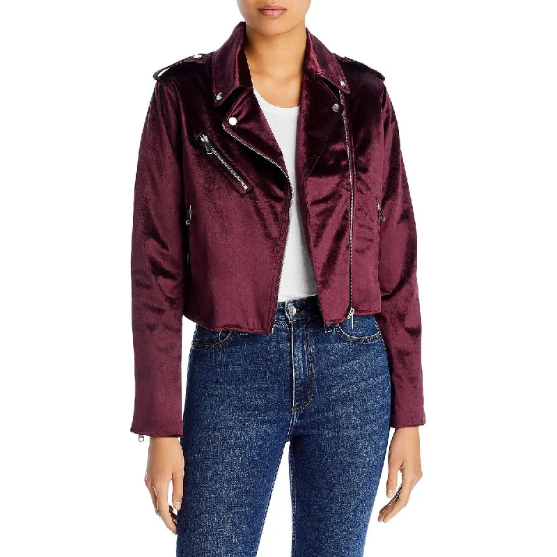 Womens Velvet Cropped Motorcycle Jacket