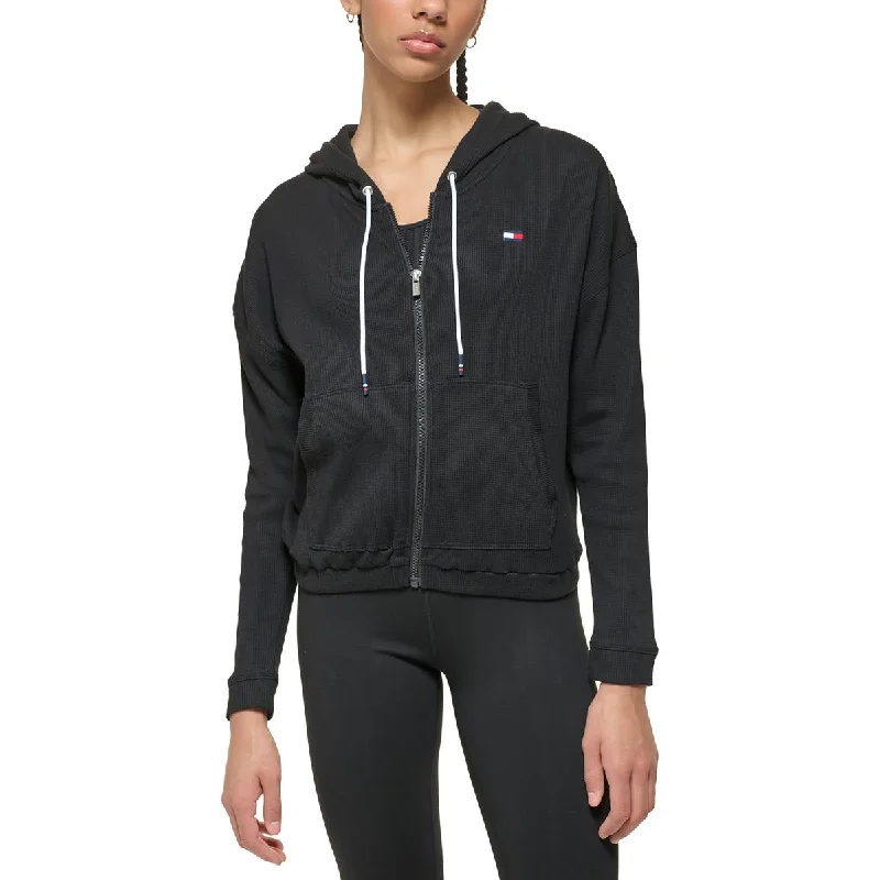 Womens Zipper Knit Zip Hoodie Hoodie with Applique Textured Unique