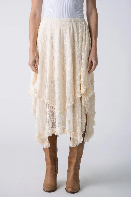 Blu Ivy Lace Tier Midi Skirt silk skirt elegant